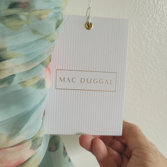 leena for Mac Duggal,Floral Print  Asymmetrical Ruffle Hem Dress,Blue Floral, 2 - Picture 9 of 10